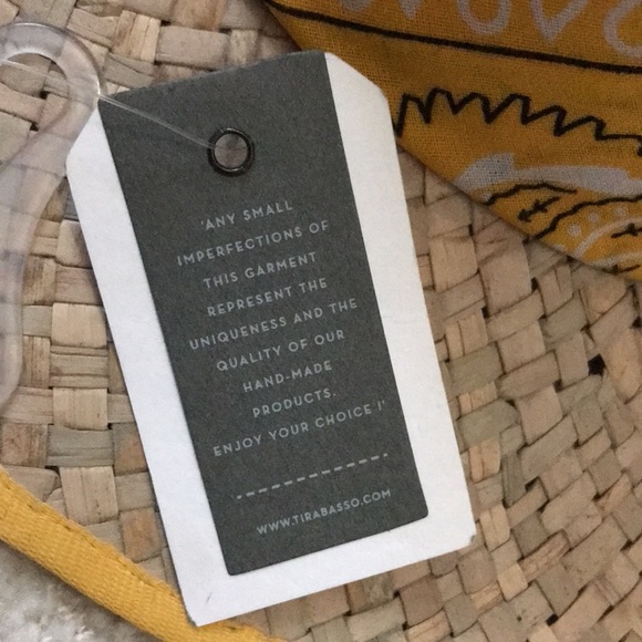 Tirabasso Straw Hat with Butter Yellow Rim and Bandanna Made in Italy New - Picture 4 of 5